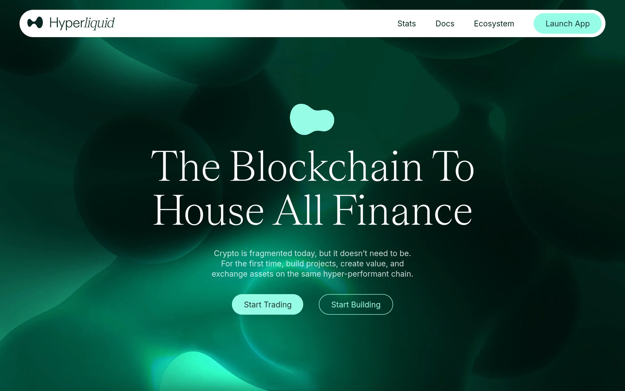 The Hyperliquid homepage: a fully public on-chain perpetuals order book on its own purpose-built L1.